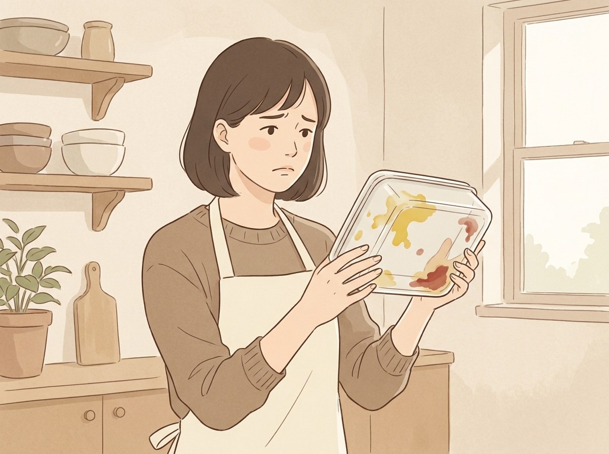 まとめ買い後に容器が黄色く色移りしている様子