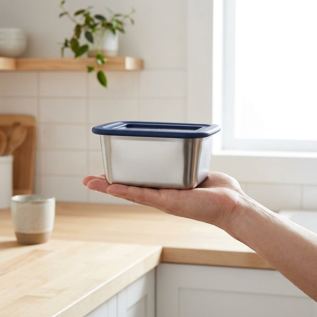 Misenware 保存容器を手のひらに乗せたイメージ